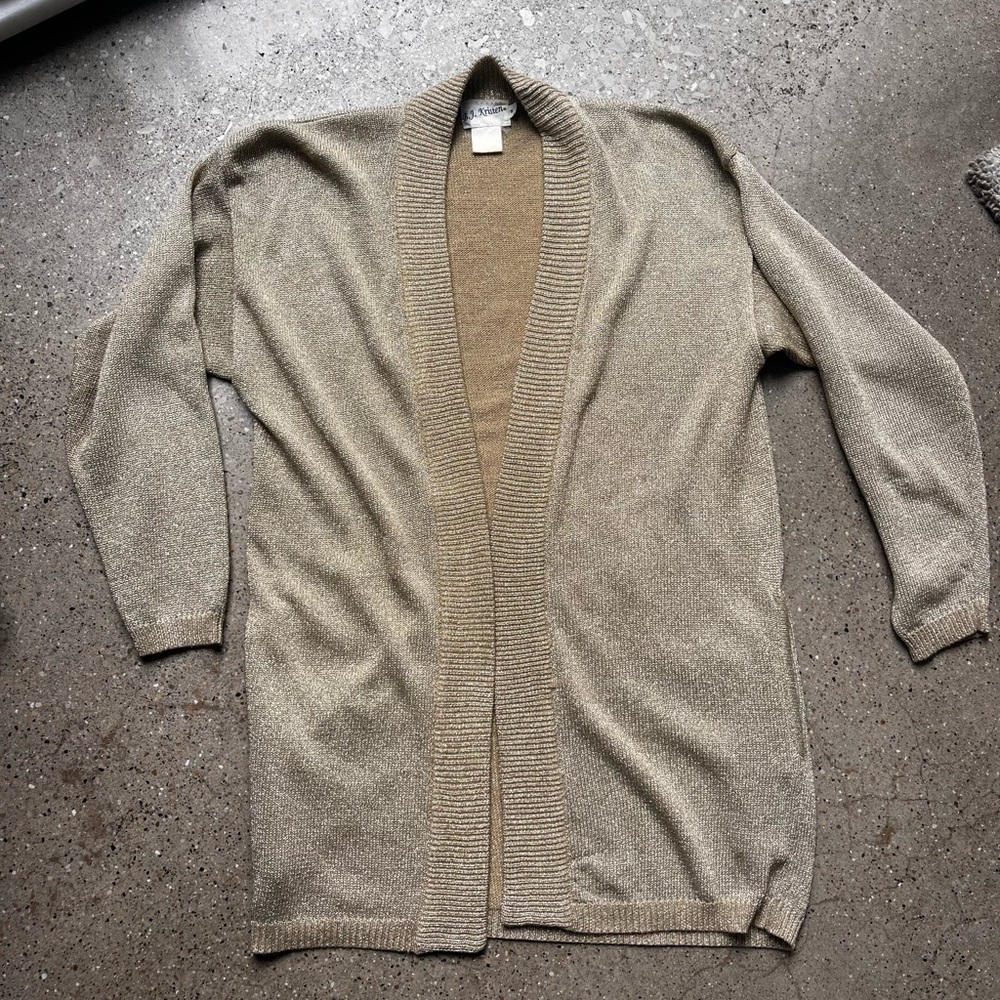 Sparkly Gold Open Front Long Cardigan